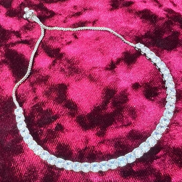 Slider Tennis Bracelet Sterling Overlay Adjustable Made with Swarovski Crystals - Picture 6 of 13